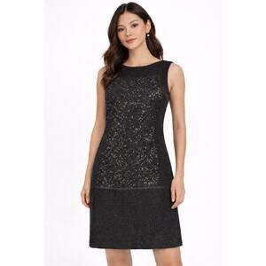 Loft Sequin Shift Dress Womens Size 6 Wool Blend Grey Black Sleeveless